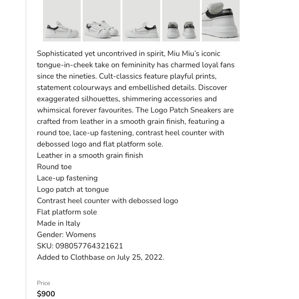 MIU MIU Authentic White Women’s Sneakers Leather - size 7.5 Original Box - Picture 8 of 8